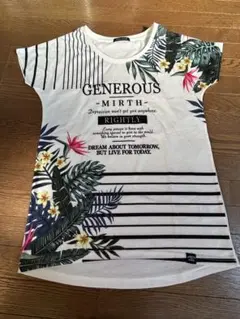 花柄ストライプ半袖Tシャツ
