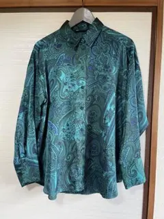 ZARA ペイズリー柄長袖シャツ グリーン系