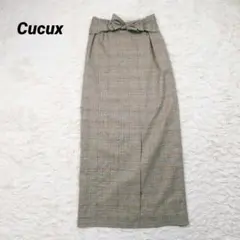 Cucux スカート スリット チェック柄 リボン ウエストゴム