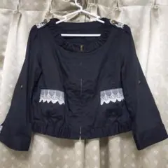 ノーカラージャケット　ブラック　レース　ショート丈　二の腕カバー
