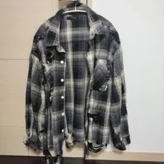 ダメージ加工チェックシャツ