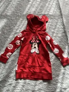 ミニーマウス フード付きパーカーワンピ 赤
