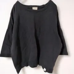 トップス【LL】五分袖　Uネック　無地　カットソー　ブラック