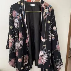 黒花柄袴と赤いリボンセット