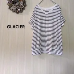 グラシア GLACIER ボーダー Vネック Tシャツ ブラック×ホワイト M
