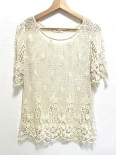 MELROSE CLAIRE 透かし編みサマーニット レース切替 アイボリー