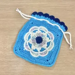 編み物　手編み　かわいい　花柄　巾着　ポーチ　ハンドメイド　お花