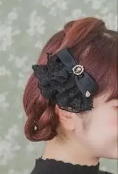 しまむら　青木美沙子　リボンレースヘアクリップ　黒のサムネイル