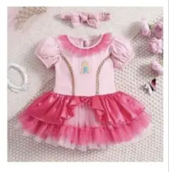 ピンクフリルドレスとヘアバンドセット