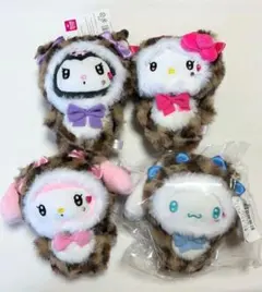 サンリオマスコットポーチ ヒョウ柄 ぬいぐるみ キティクロミシナモロールマイメロ