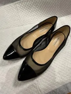 FABIO RUSCONIメッシュ ポインテッドトゥ 黒 エナメル 23.5靴