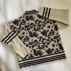 新品未使用タグ無 ヒョウ柄ストライプハイネックセーター 38