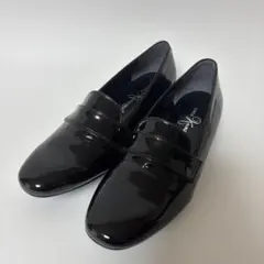 銀座かねまつ エナメル ローファー 21.5cm 黒 フラット 通勤 オフィス