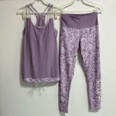 ROXY ヨガウェア 上下セット パープル 花柄 Mサイズ、Lサイズのサムネイル