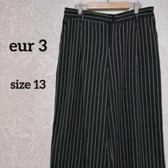エウルキューブ ワイドパンツ 13号 黒 白 ストライプ 大きいサイズ