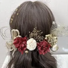 再販☆和玉　髪飾り☆ドライフラワー卒業式成人式結婚式ゴールド紐リボンヘッドドレス
