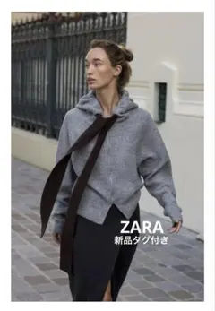 完売品⭐︎ZARA コントラストドローストリングフーディ M ミディアムグレー