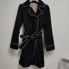 黒いダブルブレストロングコート9号