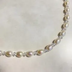 新品同様　淡水パール　スワロフスキー　ネックレス