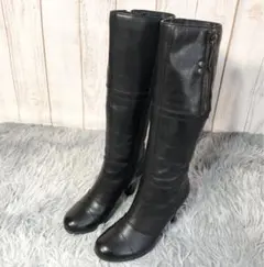 herb【L/24cm】 黒 レザー ロング ブーツ 高ヒール サイドZIP