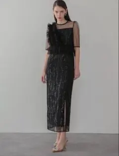 アシンメトリーフリルチュールIラインワンピースドレス結婚式二次会パーティー成人式