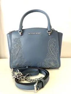 MICHAEL KORS ブルーグレー　ハンドバッグ　スタッズ刺繍　ストラップ付
