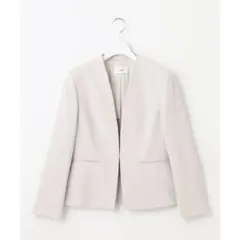 23区　トリアセダブルジョーゼットノーカラージャケット　38 ベージュ系