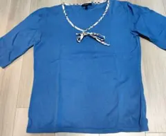 BURBERRY 青 五分袖 Vネック セーター M