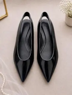 H&M エイチアンドエム フラットパンプス 24.5 39 黒 エナメル
