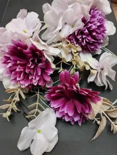 紫と白の花飾りセット 成人式 卒業式 結婚式 パーティー ヘアーアクセサリー