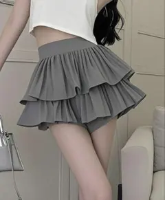 SHEIN グレー フリル付きプリーツミニスカート