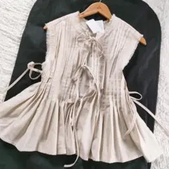 CPCM 新品　前リボンリネンタッチプリーツジレのサムネイル