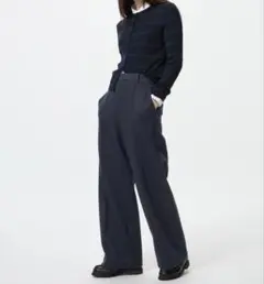 【今季完売】UNIQLO　ブラッシュドジャージーワイドパンツ　ネイビー　Ｓサイズ