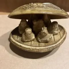 蛤の彫刻 七福神 貝工作 置物 ハマグリ 縁起物 骨董品 レトロ d140