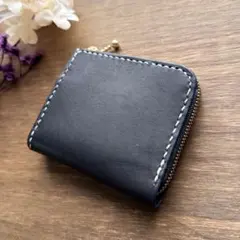 本革／L字ファスナー コンパクト財布／ハンドメイド