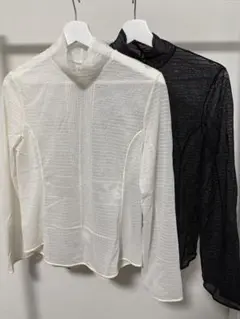 【2点セット】UNIQLO シアートップス ハイネック 長袖 透け感 白・黒