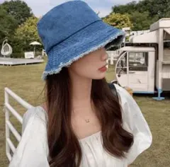 デニムバケットハット 58cm フリンジデザイン
