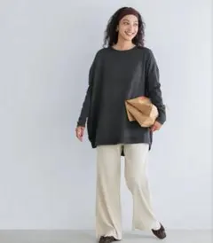 Coca レディース クルーネックニットチュニック ライトグレー　M