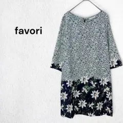 ファヴォリ favori 花柄 ワンピース 七分袖 バックファスナー 総柄のサムネイル
