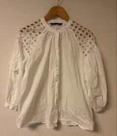ZARA 白 レース ブラウス シャツ 七分袖 コットン