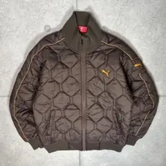 PUMA　キルティングジャケット　刺繍　パイピング　裏地ロゴ　ハイネック　短丈