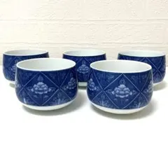 オールド香蘭社　染付菊牡丹絵格子紋 湯呑み 5客セット　香蘭社　茶器　湯飲み
