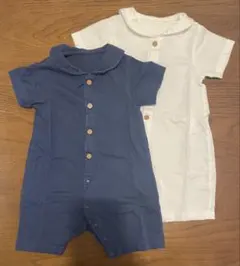 【70cm】UNIQLO BABY 半袖ロンパース 2枚セット 襟付き 紺 白