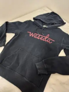 Waseda 早稲田ロゴ入り黒パーカー サイズ　S