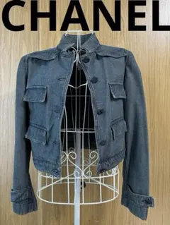【極美品】CHANEL デニムジャケット ショート丈　ネイビー　ココマークボタン