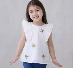 新品⭐︎プティマイン 刺繍 ノースリーブ チュニック ひまわり 80cm