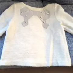 UNIVERSAL MUSE アイボリー ニット 背中リボンパール　八分袖