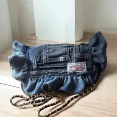 ハンドメイド　デニムバック　サコッシュ　ショルダーバック　フリルバック　デニム
