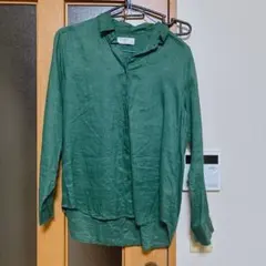 ユニクロ プレミアムリネンシャツ グリーン