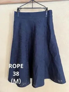ROPE PICNIC ネイビー レース フレアスカート ひざ丈38（M）